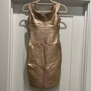 Herve Leger Rose Gold Foil Dress